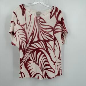 Chicos Womens Pullover Linen Blend Sweater Size 1 US M‎ Floral Open Knit Beachy